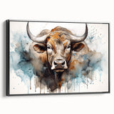 Framed wall art featuring a striking cow design in a vibrant color palette, showcasing a side view with black accents, perfect for animal lovers' decor.