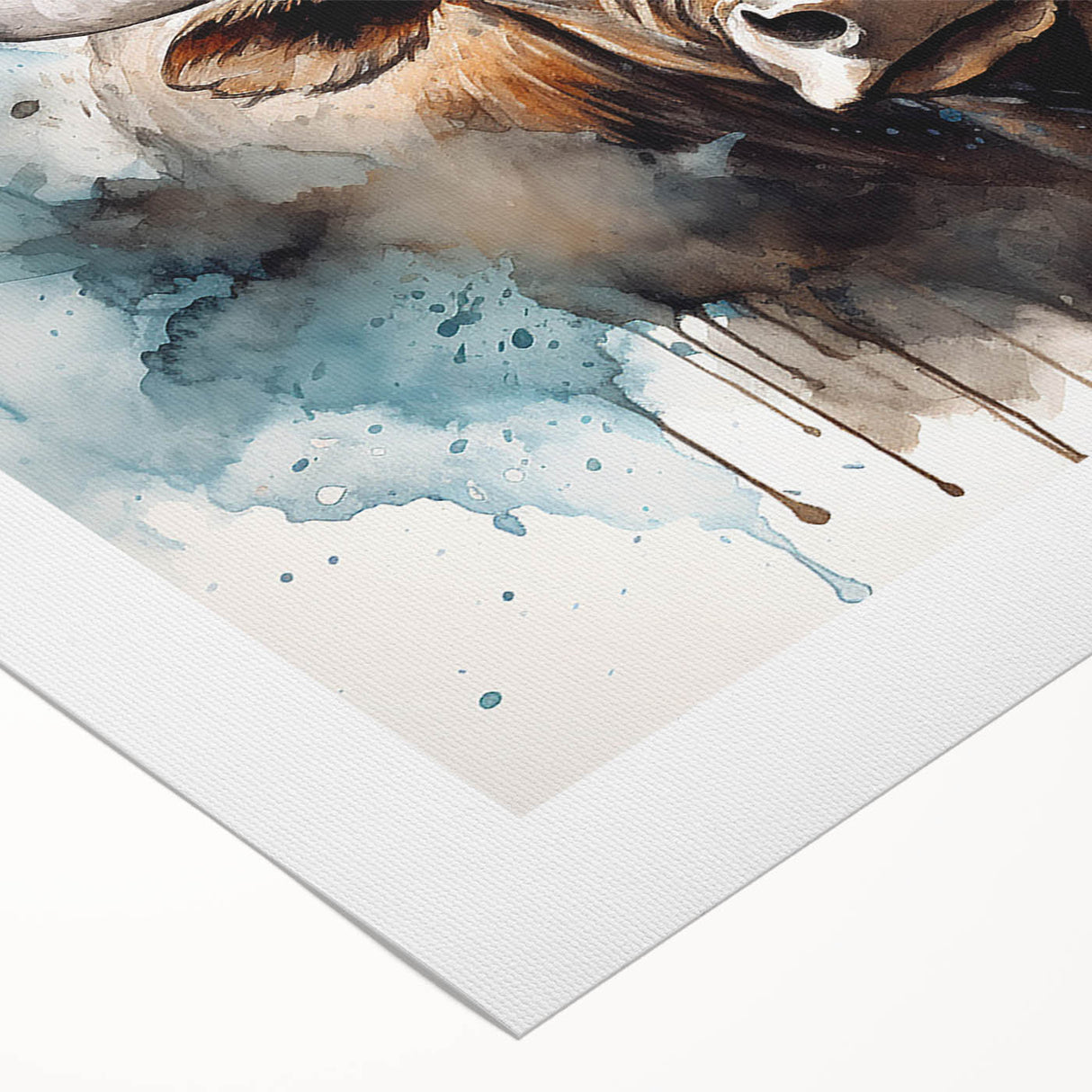 Colorful rolled canvas wall art featuring a detailed cow design, showcasing vibrant hues against a textured background, perfect for animal lovers and home decor enthusiasts.