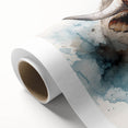 Rolled canvas depicting an artistic cow design in vibrant colors, showcasing a modern wildlife theme, ideal for home decor or animal lovers.
