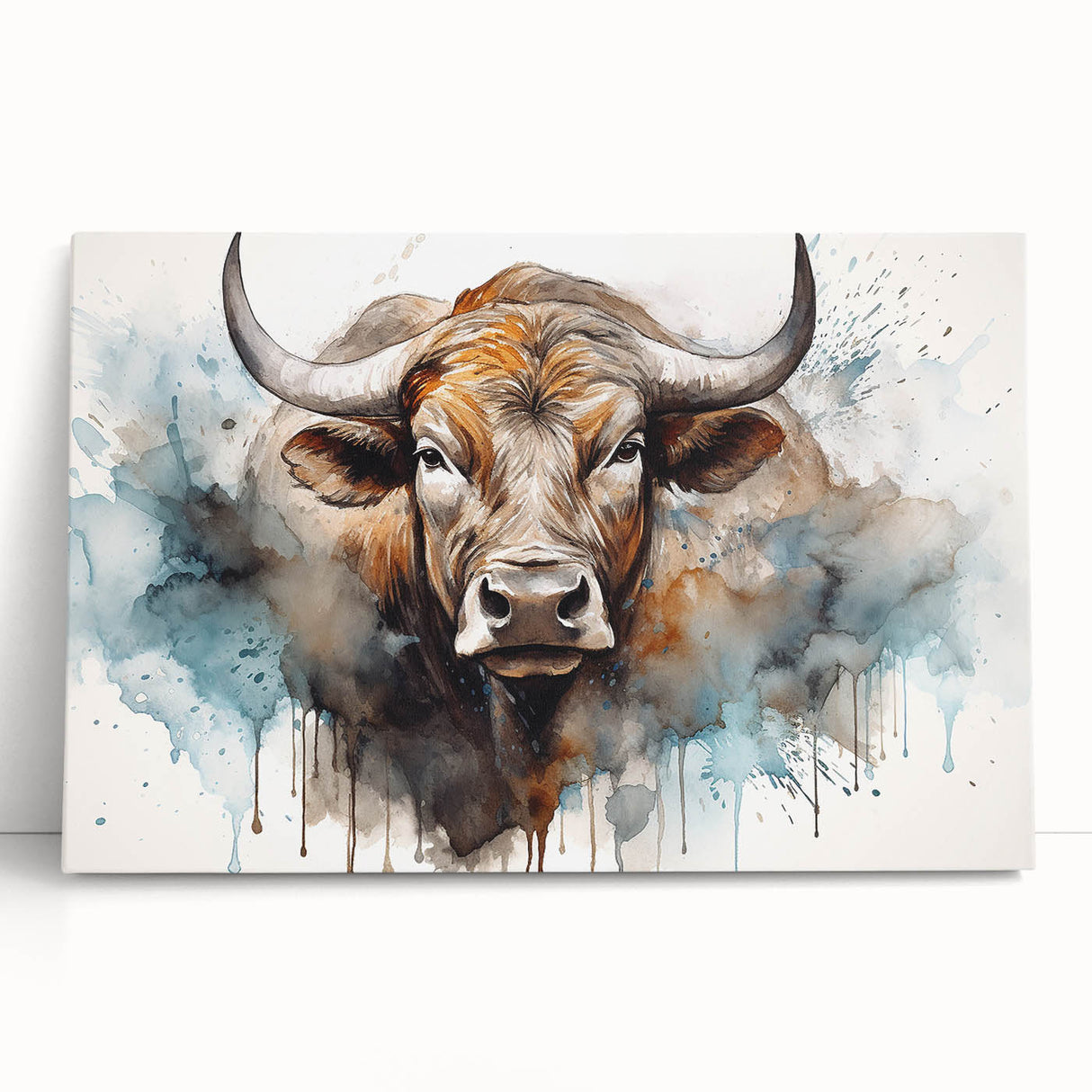 Stretched canvas wall art featuring a detailed cow design, showcasing vibrant colors and intricate patterns, perfect for animal lovers and rustic decor.