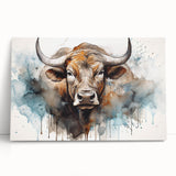 Stretched canvas wall art featuring a detailed cow design, showcasing vibrant colors and intricate patterns, perfect for animal lovers and rustic decor.