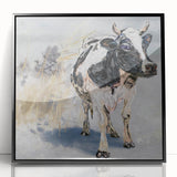 Framed acrylic wall art showcasing a striking cow design from the Animals A Wild Life collection, featuring a black frame and vibrant colors, perfect for animal lovers.