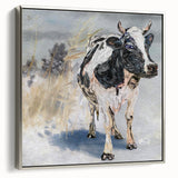 Framed wall art featuring a side view of a sleek silver cow design, showcasing intricate details and a modern aesthetic, perfect for animal lovers and home decor enthusiasts.