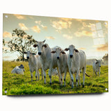 Acrylic glass wall art featuring a vibrant cow design from the Animals A Wild Life collection, showcased in a side view with decorative pins for mounting.