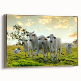 Framed canvas wall art showcasing a striking cow design in a wild animal theme, featuring a gold frame and side view, perfect for enhancing modern home décor.