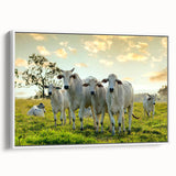 Framed wall art featuring a contemporary cow design in a minimalist style, showcasing a white background and vibrant colors, perfect for modern home decor.