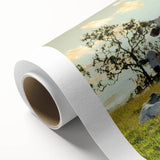 Vibrant rolled canvas artwork showcasing a stylized cow design, ideal for animal lovers and modern decor, featuring rich colors and intricate details. Perfect for adding a unique touch to home or office spaces.