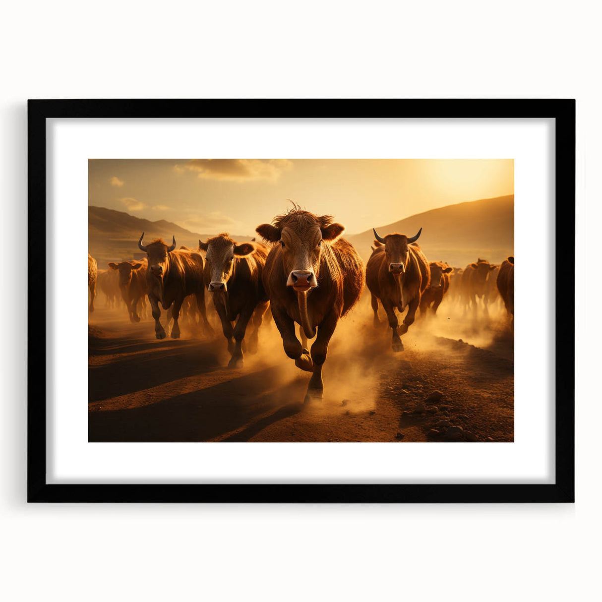 Black-framed wall art featuring a stylish cow design from the "Animals A Wild Life" collection, showcasing intricate details and vibrant colors that enhance modern decor. Perfect for animal lovers and home aesthetics.