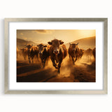 Framed wall art featuring a silver mat and a striking cow design, ideal for animal lovers and rustic decor enthusiasts, perfect for home or office display.