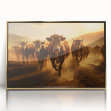 Framed wall art featuring a stunning cow design in vibrant colors, encased in acrylic with a gold frame, perfect for animal lovers and home decor enthusiasts. The piece adds a touch of elegance and nature-inspired charm to any room.