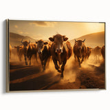 Framed wall art featuring a stylish cow design from the "Animals A Wild Life" collection, showcasing elegant gold accents and a modern aesthetic.
