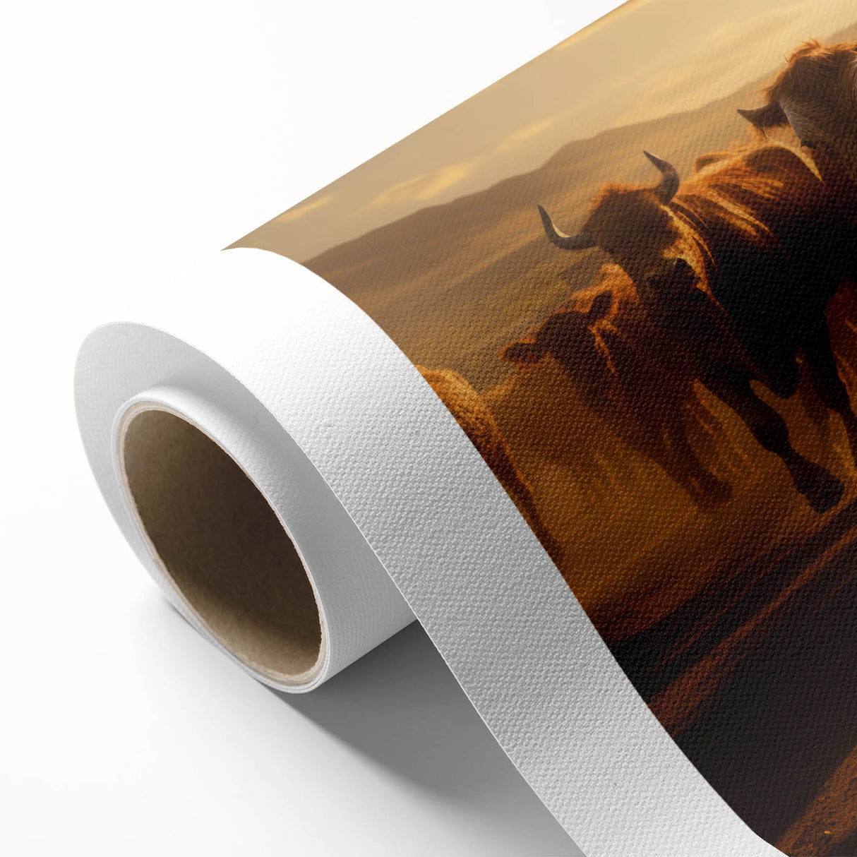 Rolled canvas wall art showcasing a vibrant cow design, featuring bold colors and intricate patterns, perfect for adding a touch of wildlife decor to any space.