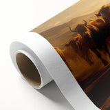 Rolled canvas wall art showcasing a vibrant cow design, featuring bold colors and intricate patterns, perfect for adding a touch of wildlife decor to any space.