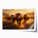 Cow-themed wall art in vibrant colors, showcasing a whimsical design of a cow in a pastoral setting, ideal for animal lovers and home decor enthusiasts. This rolled print is perfect for adding a touch of countryside charm to any room.
