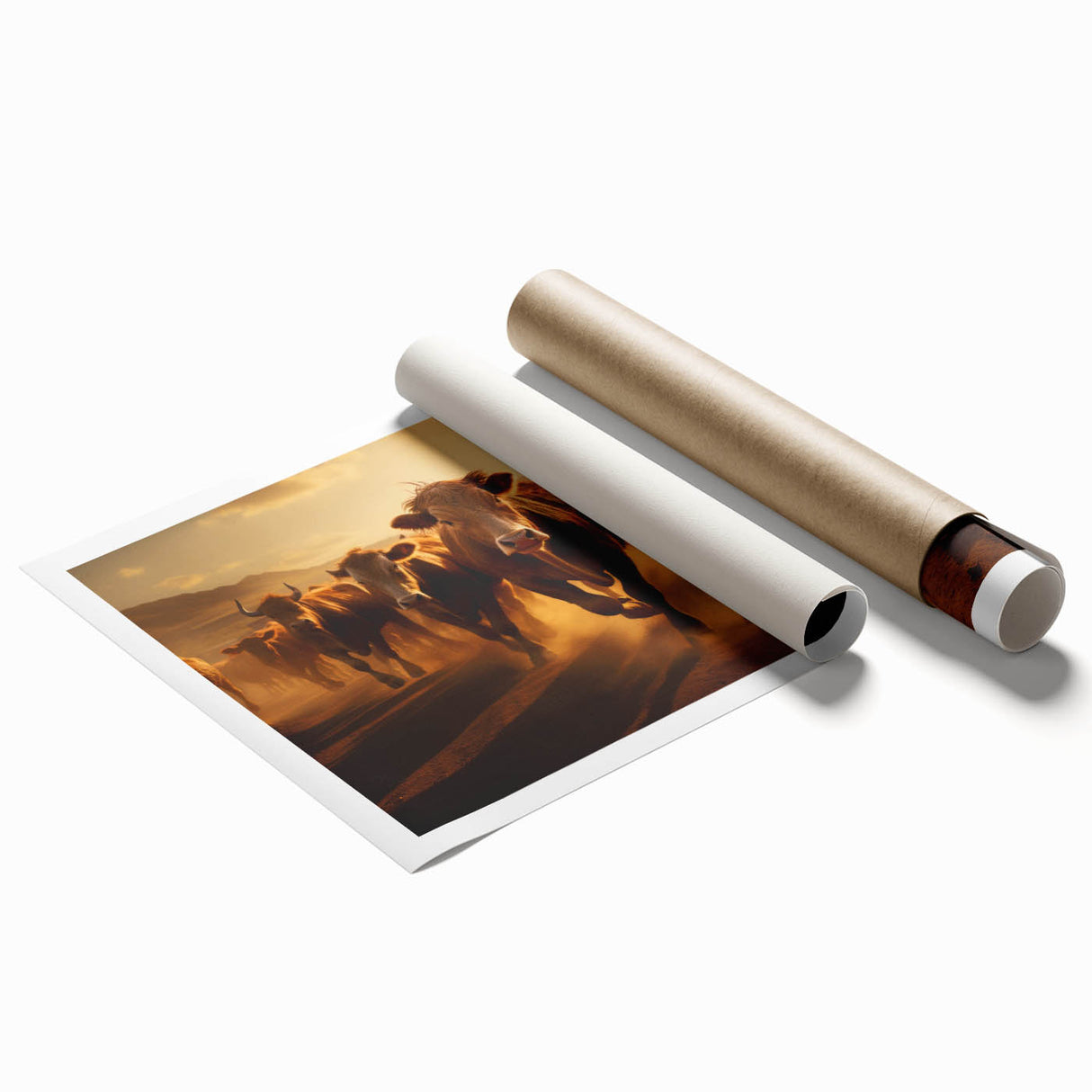 Rolled print showcasing a vibrant cow design from the "Animals a Wild Life" wall art collection, featuring intricate details and bold colors, perfect for home decor.