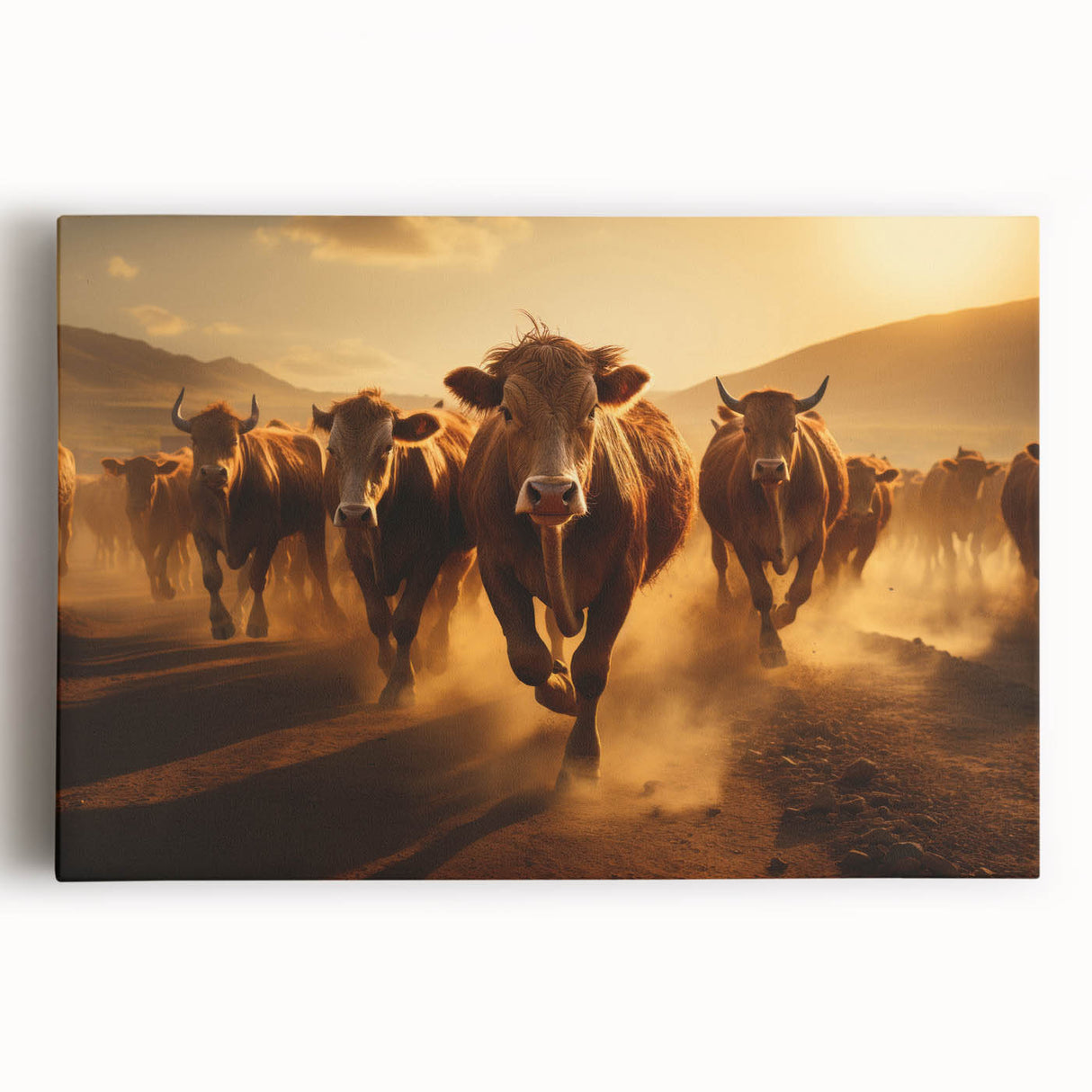 Stretched canvas wall art showcasing a vibrant cow design, featuring bold colors and intricate details, perfect for adding a rustic touch to home decor.