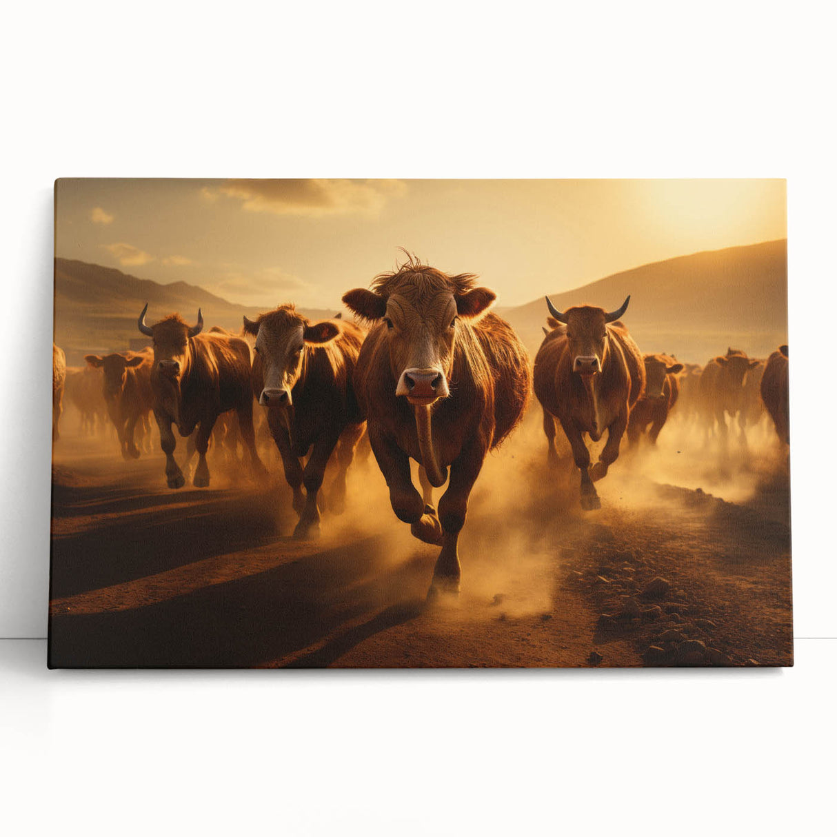 Stretched canvas wall art featuring a vibrant cow design in a wild-life theme, showcasing colorful details and a rustic charm, perfect for animal lovers' decor.