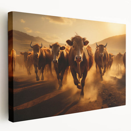 Stretched canvas wall art showcasing a whimsical cow design, featuring vibrant colors and intricate details, perfect for adding a playful touch to home decor.