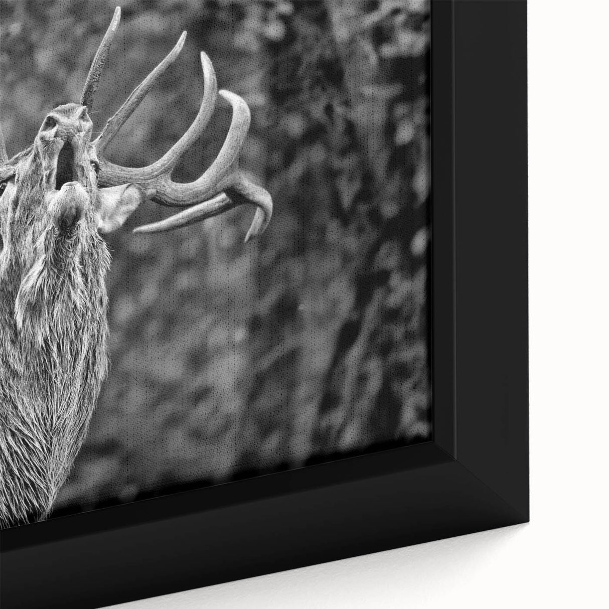 Close-up of a framed canvas wall art featuring a majestic deer in a vibrant, natural setting, showcasing intricate details and rich colors for a stunning home decor accent.