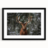 Framed wall art featuring a majestic deer design, set against a black mat, showcasing intricate details of wildlife in a modern home decor style. Perfect for nature lovers and animal enthusiasts.