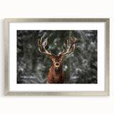 Framed wall art featuring a serene deer design with intricate details, set in a silver frame with a mat, showcasing nature's elegance for home decor.
