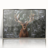 Framed wall art featuring a majestic deer design on a silver background, showcasing intricate details and vibrant colors, perfect for nature-themed home decor.