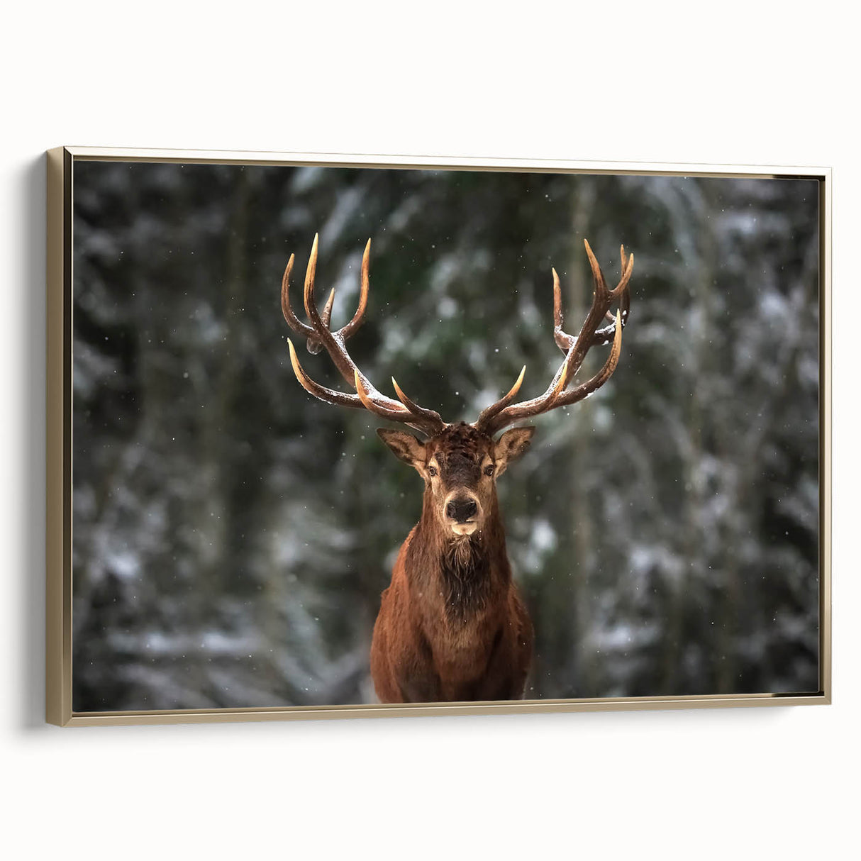 Framed wall art featuring a stylish deer design in a gold frame, set against a neutral background, perfect for enhancing contemporary home decor.