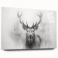 Acrylic wall art showcasing a side view of a deer design, featuring intricate details and vibrant colors, displayed with decorative pins against a minimalist background.
