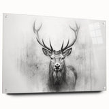 Acrylic wall art showcasing a side view of a deer design, featuring intricate details and vibrant colors, displayed with decorative pins against a minimalist background.