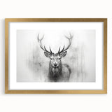 Elegant framed wall art showcasing a majestic deer design with a gold mat, perfect for nature-inspired decor. Ideal for enhancing living spaces with wildlife aesthetics.