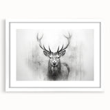 Framed wall art featuring a beautiful deer design in a natural setting, presented with a white mat and sleek frame, ideal for nature-themed home decor.