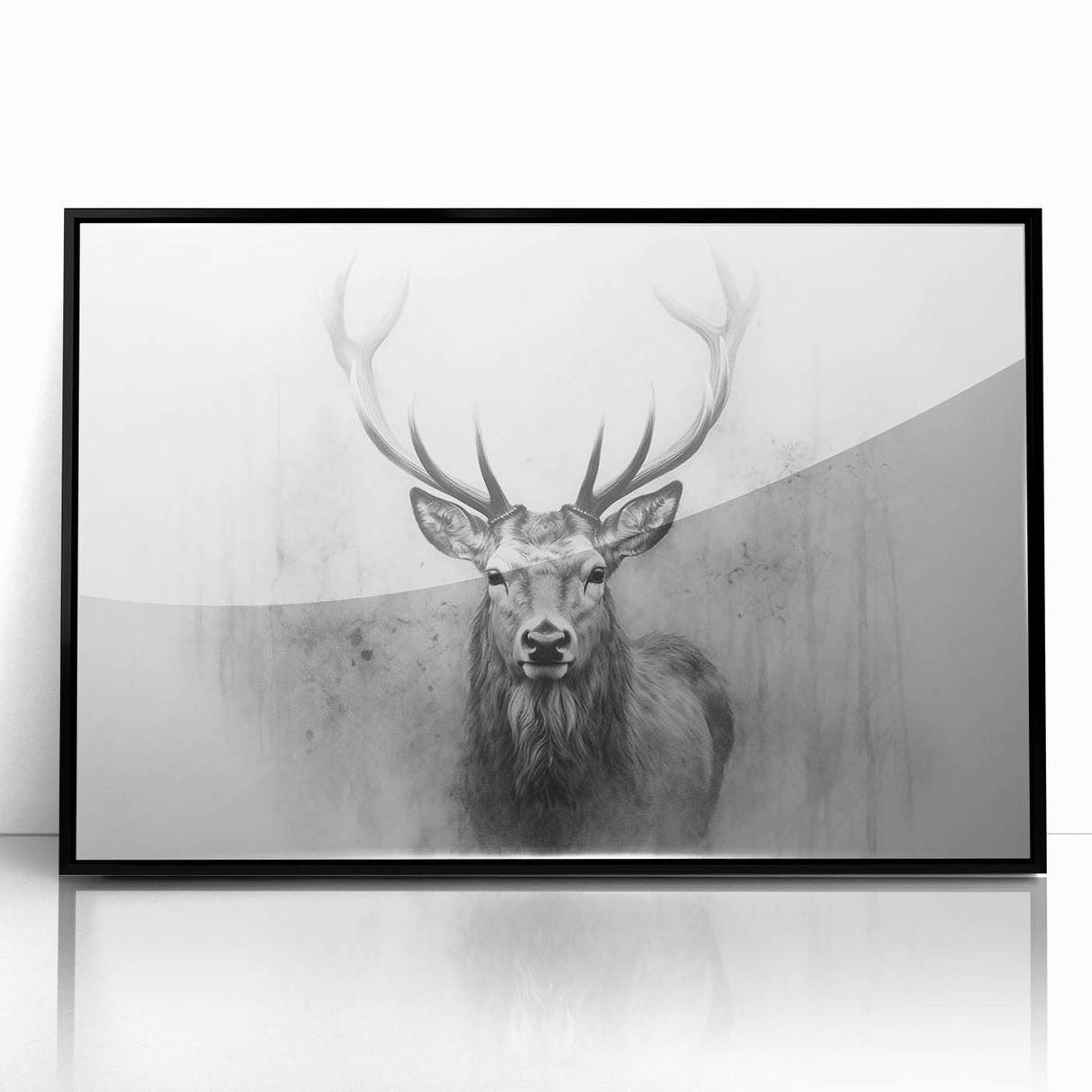 Framed wall art featuring a contemporary deer design in a black frame, showcasing a vibrant acrylic finish. Perfect for wildlife enthusiasts and modern decor.