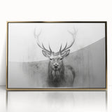 Framed acrylic wall art featuring a striking gold-decorated deer design, showcasing a majestic front view, perfect for nature-inspired home decor.