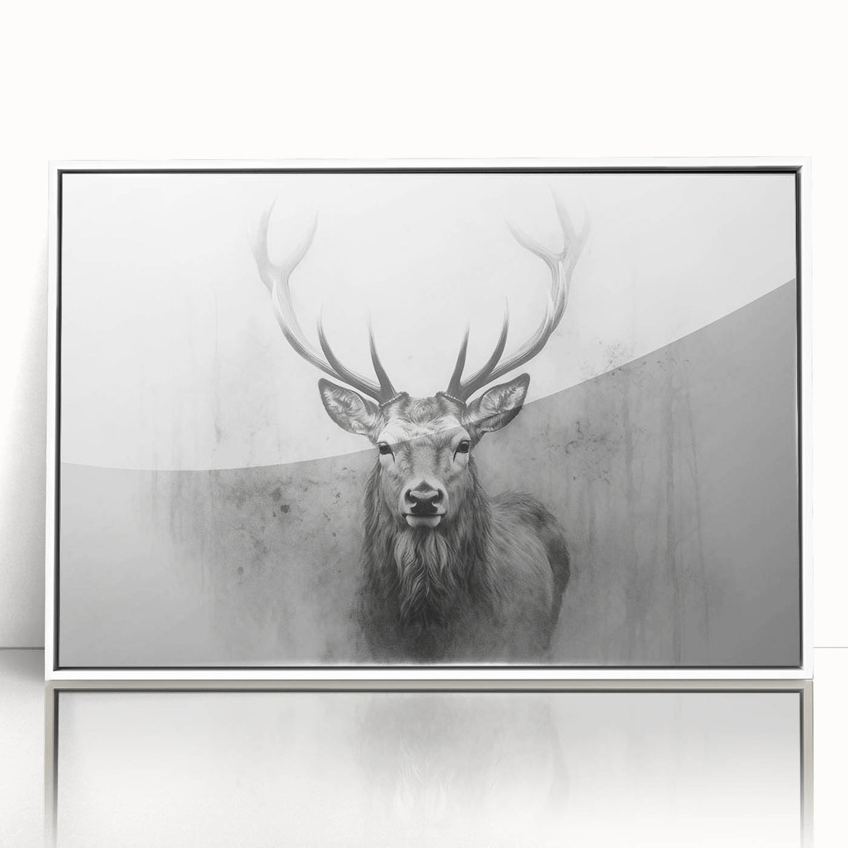 Framed wall art showcasing a serene deer design, featuring acrylic material with a white border, perfect for enhancing nature-themed decor in any living space.