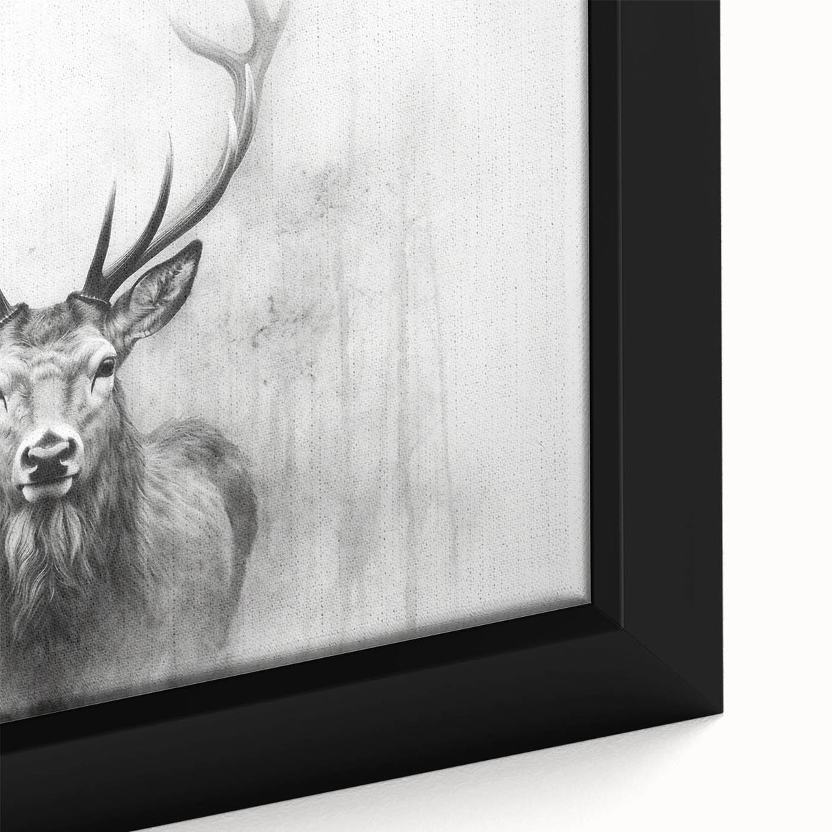 Framed close-up of a majestic deer wall art design, showcasing intricate details in the fur and natural colors, perfect for wildlife enthusiasts' decor.