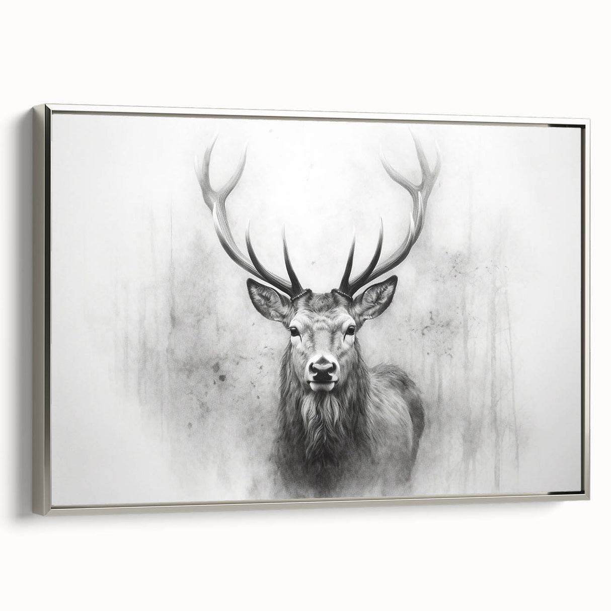 Framed wall art showcasing a serene silver-accented deer design on canvas, perfect for nature-themed decor. Ideal for adding elegance to any living space.