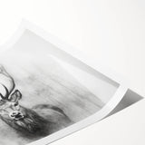 Elegant deer wall art print showcasing a serene forest scene, featuring soft earth tones and intricate details, rolled and ready for framing, perfect for nature lovers.