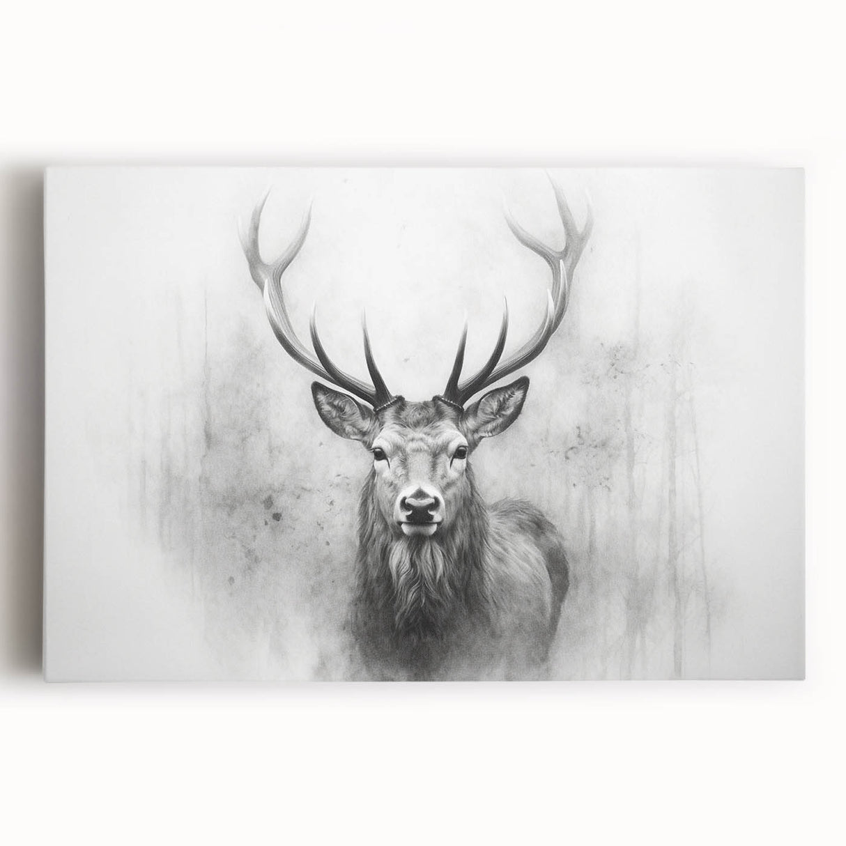 Stretched canvas wall art featuring a serene deer design in a natural setting, showcasing intricate details and earthy tones, perfect for wildlife enthusiasts.