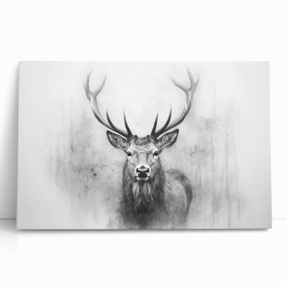 Stretched canvas wall art featuring a serene deer design, showcasing rich earthy tones and intricate details, perfect for nature-themed decor.