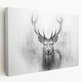 Stretched canvas artwork showcasing a side view of a majestic deer in a serene forest setting, perfect for nature lovers and wildlife decor enthusiasts.
