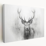Stretched canvas artwork showcasing a side view of a majestic deer in a serene forest setting, perfect for nature lovers and wildlife decor enthusiasts.