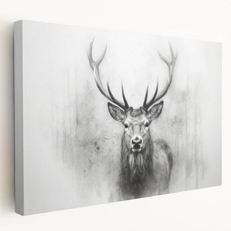 Stretched canvas artwork showcasing a side view of a majestic deer in a serene forest setting, perfect for nature lovers and wildlife decor enthusiasts.