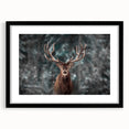 Framed wall art featuring a majestic deer design, elegantly matted in black, showcasing detailed wildlife illustration ideal for home decor enthusiasts.