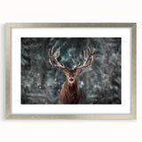 Framed wall art collection featuring a serene deer design, elegantly matted with a silver frame, perfect for enhancing nature-themed decor in living spaces.