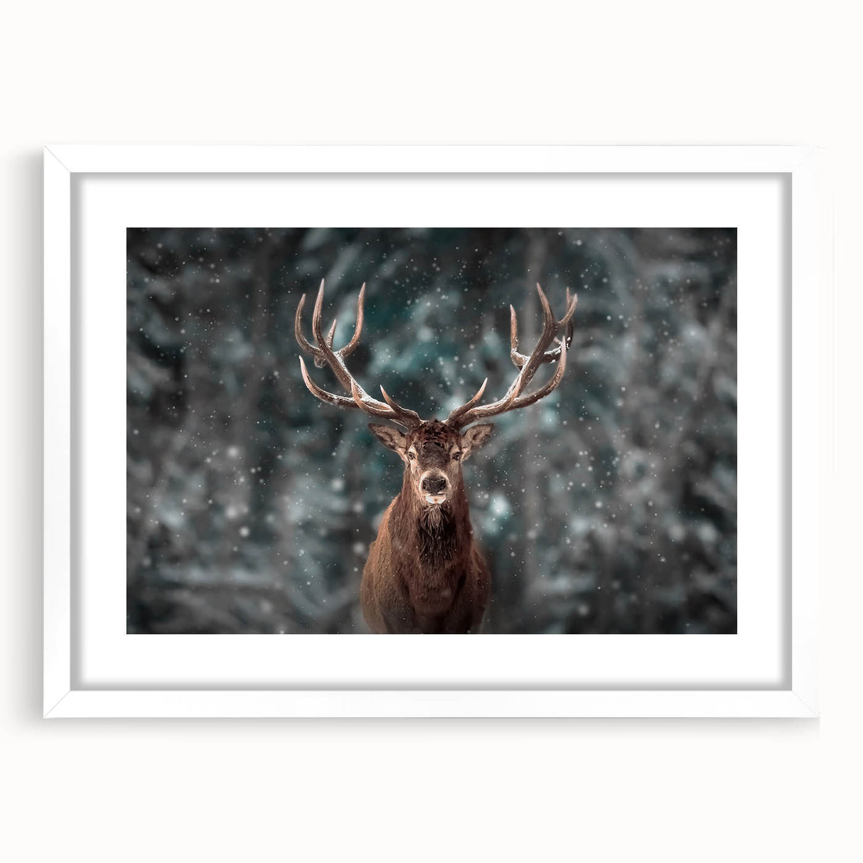Framed wall art collection showcasing a serene deer design in a white mat, ideal for nature lovers and home decor enthusiasts, enhancing any living space with elegance.
