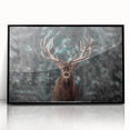 Framed wall art featuring a striking illustration of a deer in a natural setting, showcasing intricate details and a sleek black frame, perfect for wildlife enthusiasts.