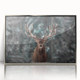 Framed wall art featuring a deer design in a natural setting, showcasing intricate details and a silver border, perfect for enhancing modern home decor.