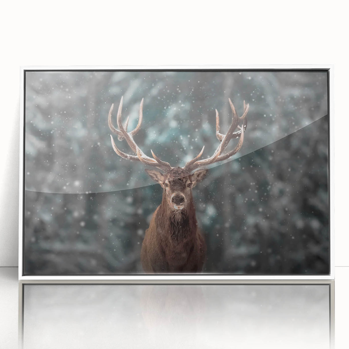 Framed acrylic wall art featuring a serene deer design in a natural setting, showcased against a white background, perfect for wildlife enthusiasts and home decor.