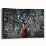 Framed wall art featuring a stylized deer design, showcasing a black canvas with intricate details and textures, perfect for wildlife enthusiasts and home decor.