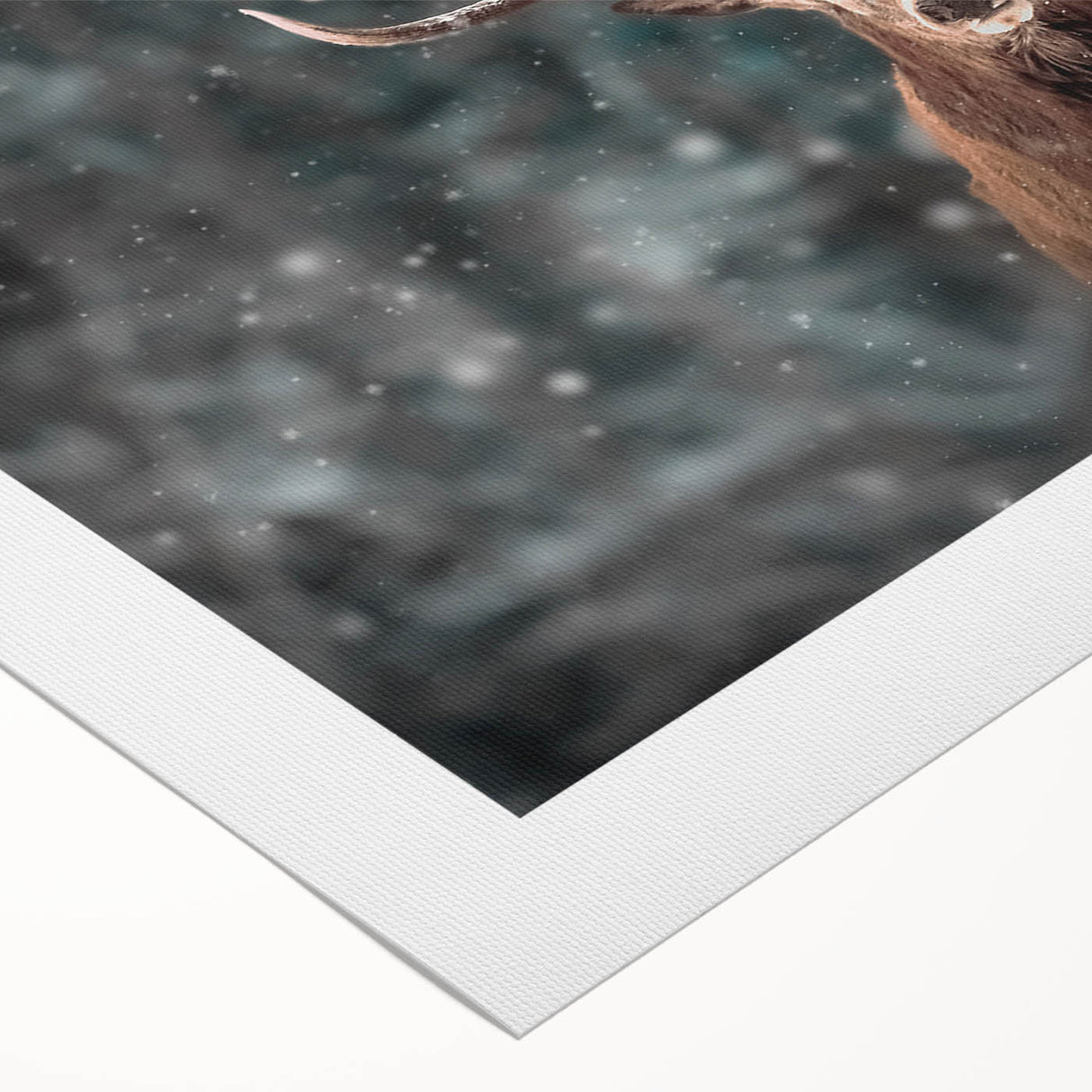 Deer-themed wall art design printed on rolled canvas, showcasing natural landscapes and wildlife, ideal for nature enthusiasts and home decor.